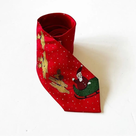 Jos A Bank Miracle Collection Red Silk Santa Tie New - Picture 6 of 6